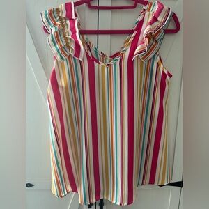 JODIFL Multicolor Striped Ruffle Blouse